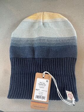 Marine Layer Blue Ombre Knit Beanie w/Cream and Yellow Stripes NWT